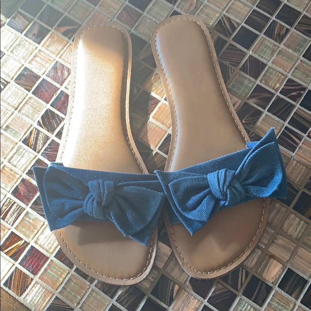 Denim Bow Slide Sandals